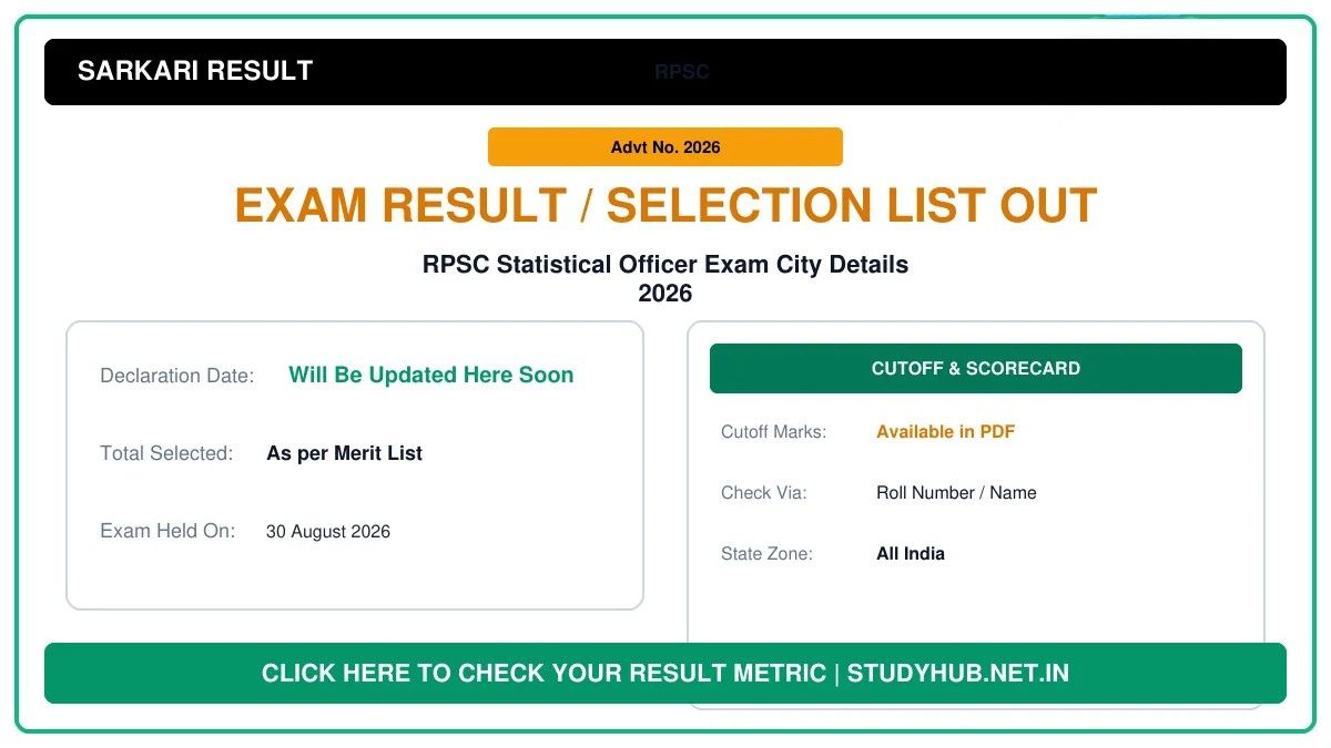 RPSC Statistical Officer Exam City 2026
