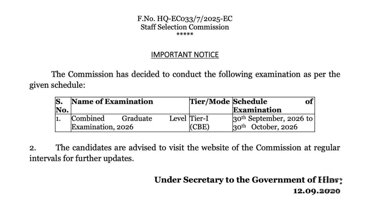 SSC CGL 2026 Exam Date Out